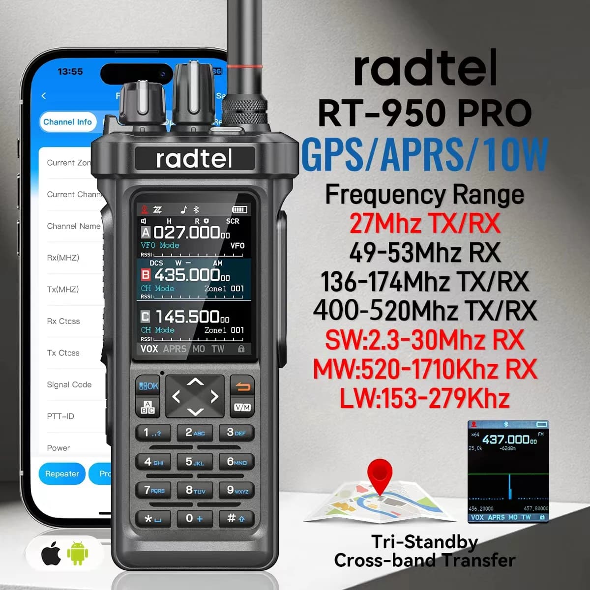 רדיו קשר Radtel RT-950 PRO עם GPS — קנו מ-AliExpress לישראל