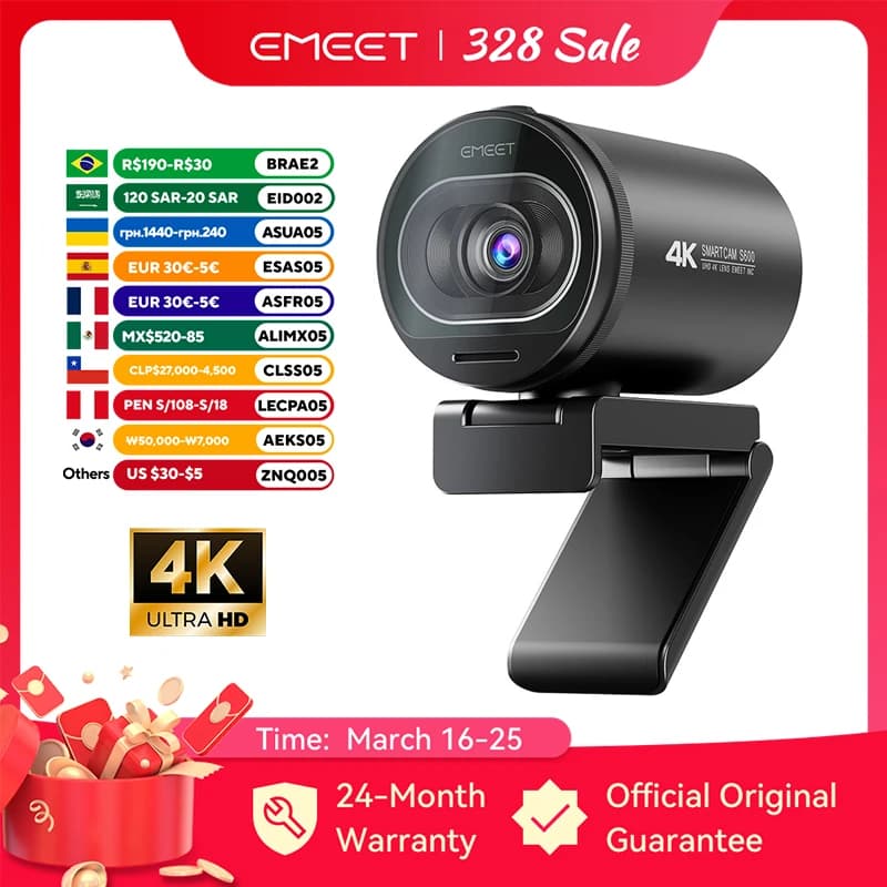 מצלמת רשת 4K EMEET S600 עם מיקרופונים — קנו מ-AliExpress לישראל