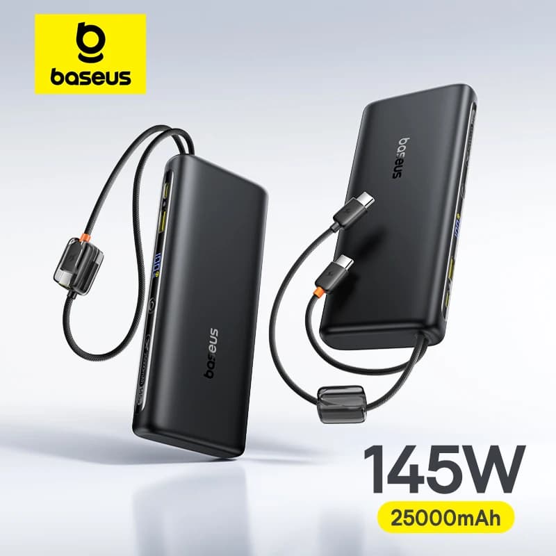 בנק כוח Baseus 25000mAh 145W עם כבל USB-C כפול מובנה — קנו מ-AliExpress לישראל