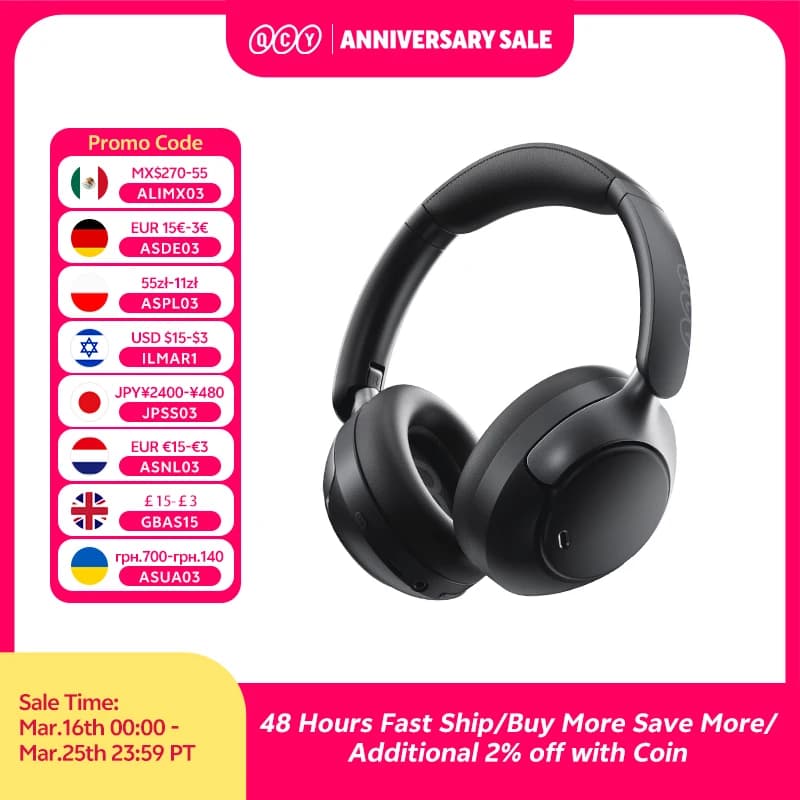 אוזניות QCY H3 Pro ANC אלחוטיות LDAC Bluetooth — קנו מ-AliExpress לישראל