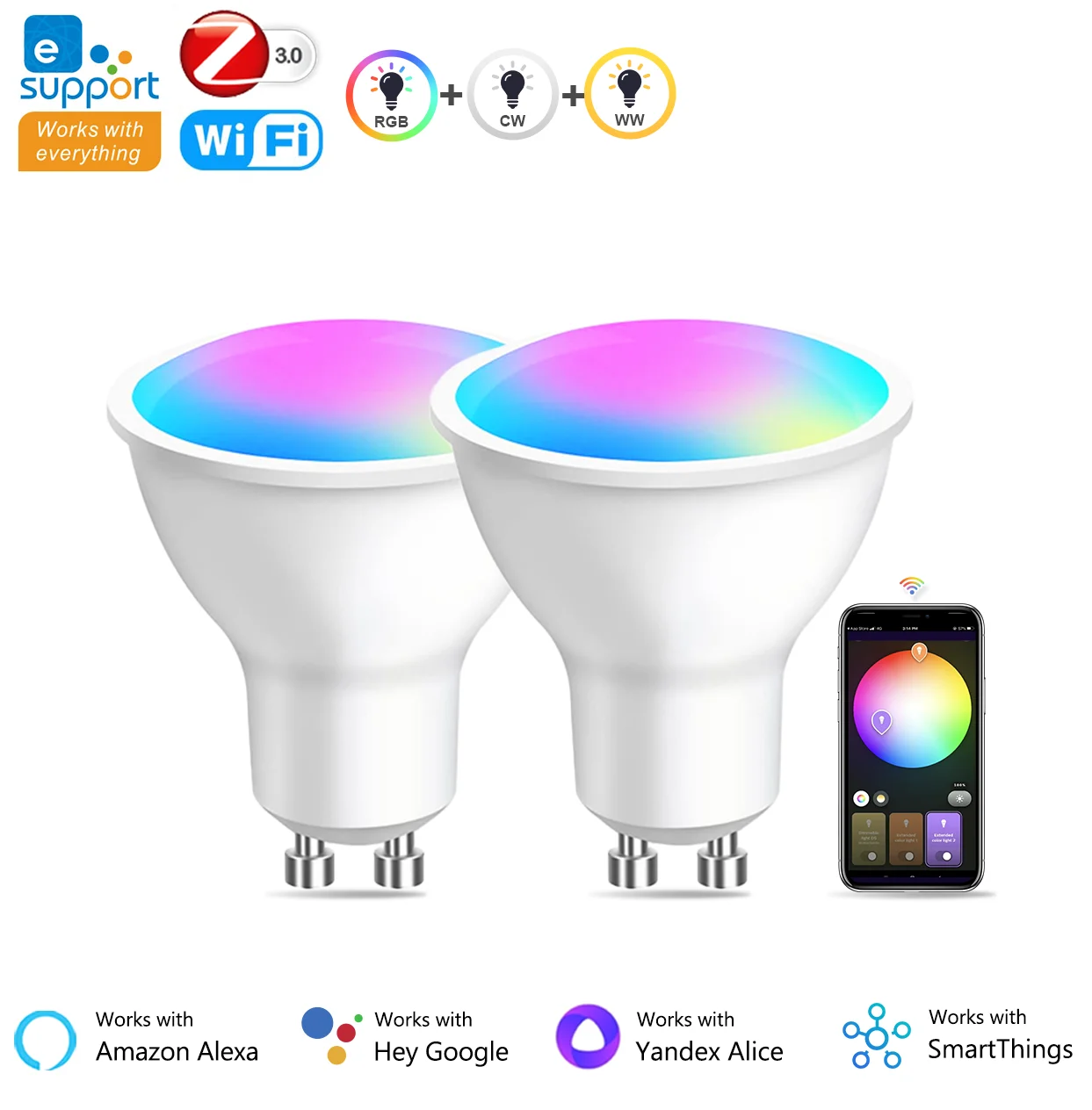 נורת ספוט לד חכמה GU10 Zigbee/Wifi RGB CW WW — קנו מ-AliExpress לישראל