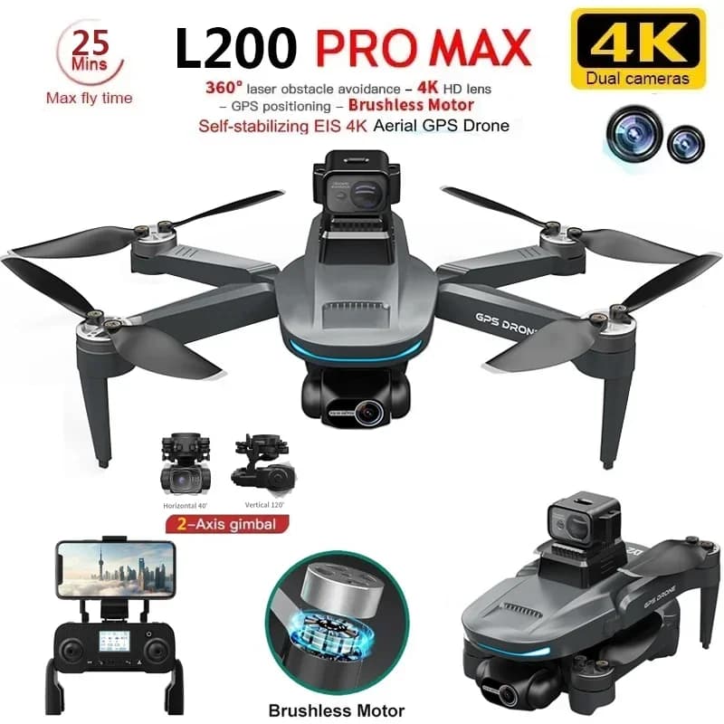 רחפן L200 PRO MAX 4K עם מצלמה כפולה ו-GPS — קנו מ-AliExpress לישראל