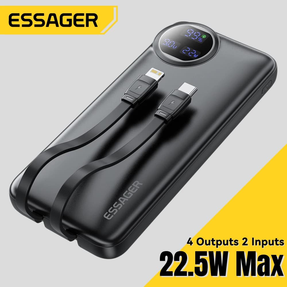 בנק כוח Essager 22.5W 20000mAh עם כבלים מובנים — קנו מ-AliExpress לישראל
