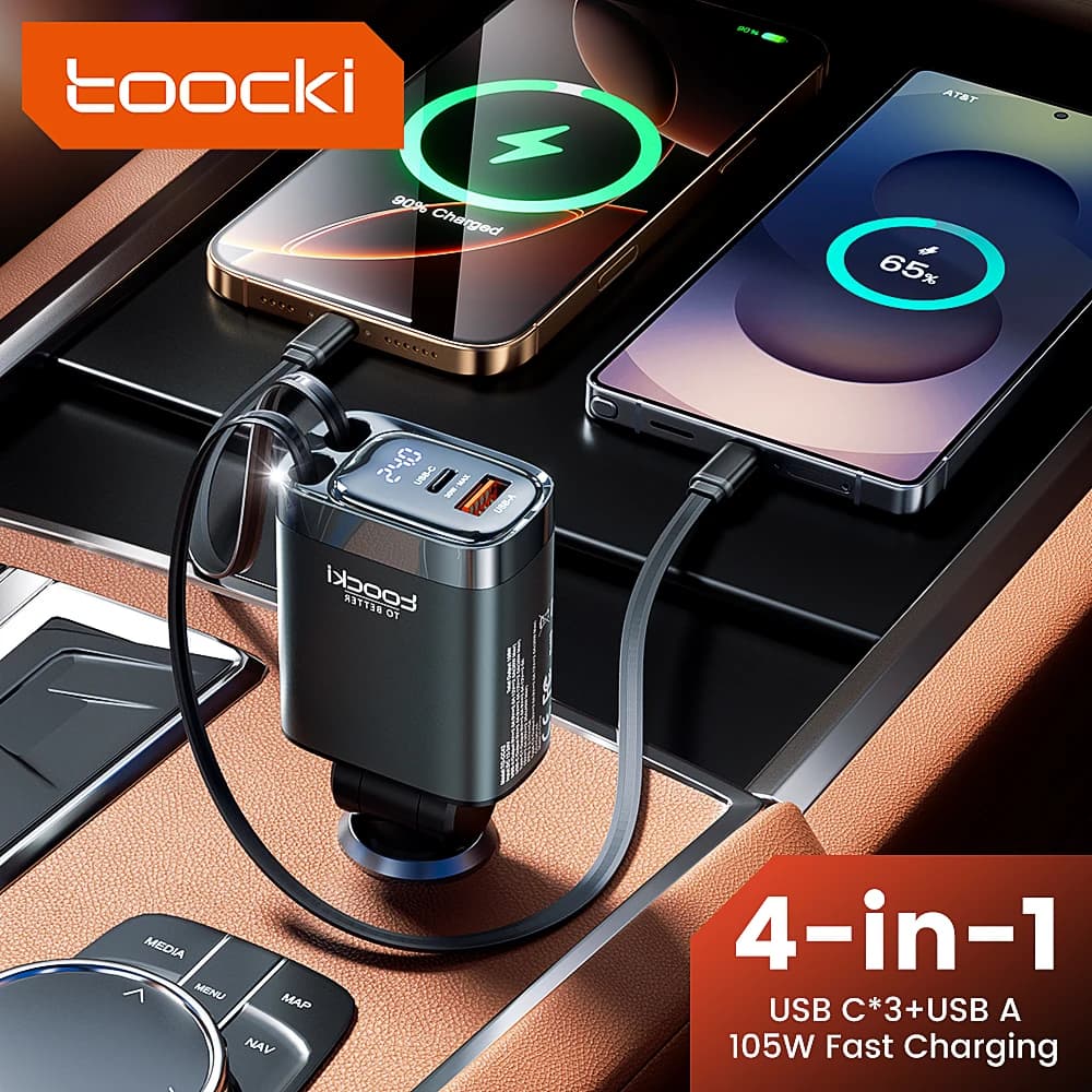 מטען רכב נשלף Toocki 4 ב-1 105W USB-C לאייפון — קנו מ-AliExpress לישראל