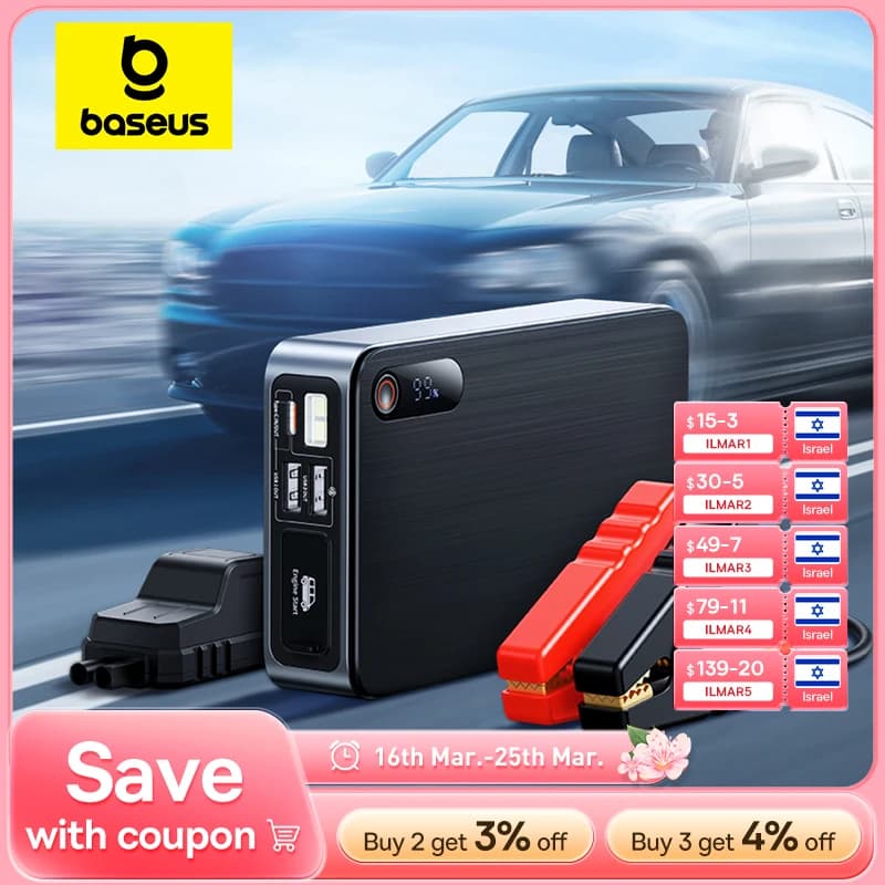 Baseus 1200A התקן התנעה לרכב 12000mAh — קנו מ-AliExpress לישראל