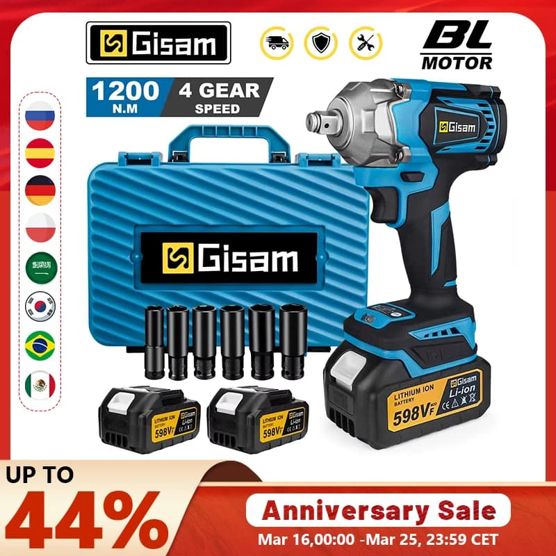 מפתח אימפקט חשמלי נטען Gisam 1200N.M — קנו מ-AliExpress לישראל
