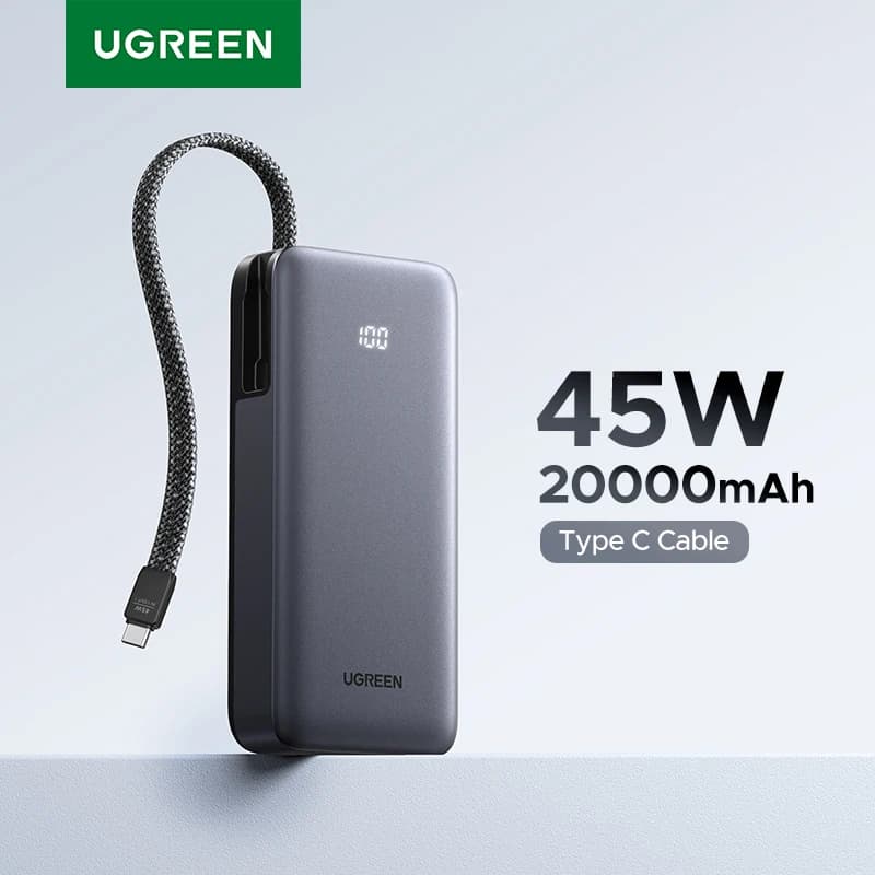 מטען נייד UGREEN 45W 20000mAh עם כבל Type C מובנה — קנו מ-AliExpress לישראל