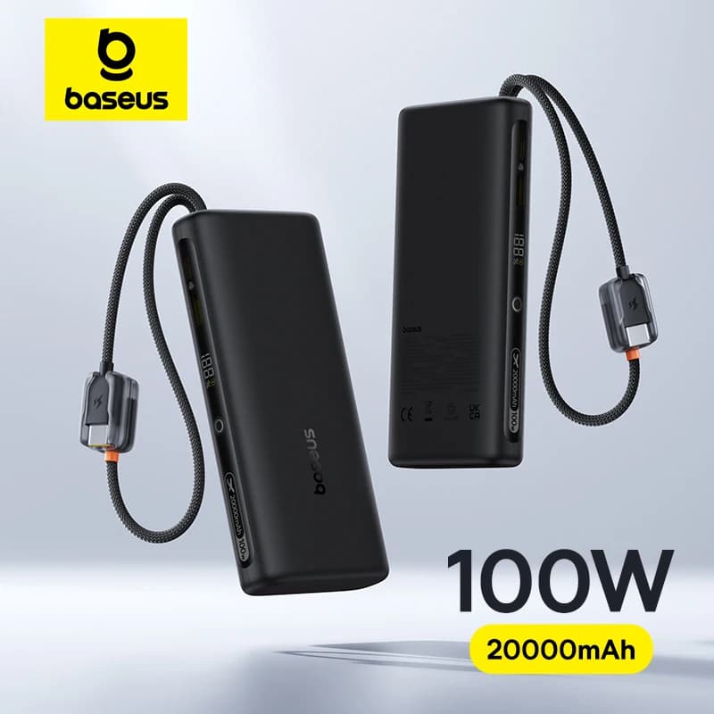 Baseus 20000mAh 100W Power Bank עם כבל USB-C כפול — קנו מ-AliExpress לישראל
