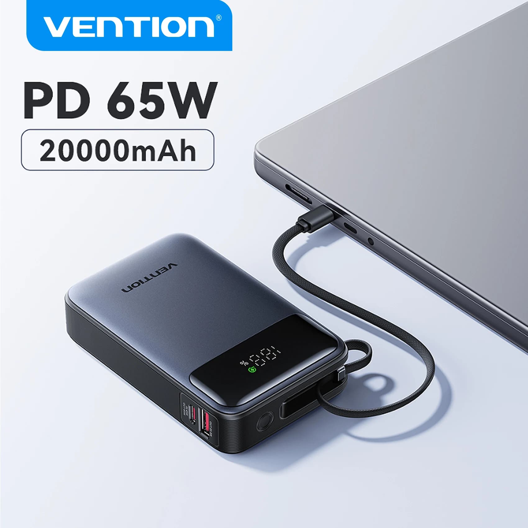 Vention בנק כוח 65W 20000mAh עם כבל USB-C מובנה — קנו מ-AliExpress לישראל