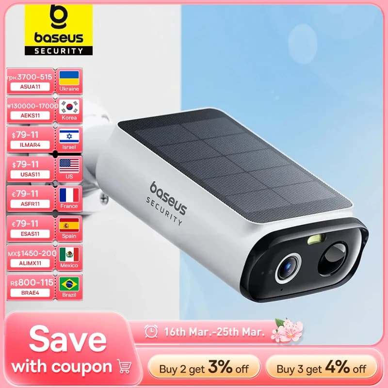 מצלמת אבטחה סולארית Baseus S1 Lite אלחוטית 2K — מ-AliExpress