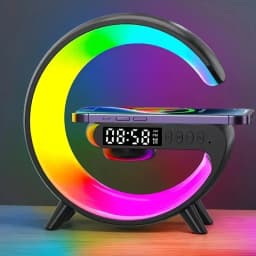 Multifunction Wireless Charger Stand Pad RGB Light Alarm Clock Speaker For iPhon